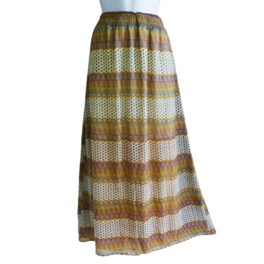 Annabelle Midi Skirt Boho Tribal Smocked Waist Lined S